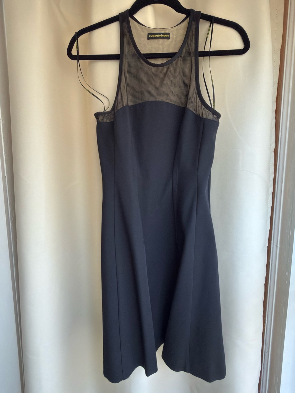 Catherine Malandrino Black Mesh-Yoke Midi Dress